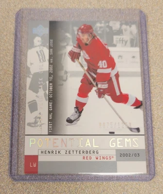HENRIK ZETTERBERG 2002-03 UPPER DECK MASK POTENTIAL GEMS ROOKIE CARD SP/1250 162 - Image 1 of 2