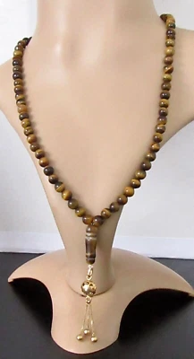 Collar de oro - Collar con cuentas ojo de tigre y colgante de oro amarillo de 18 quilates Foto 1 de 4