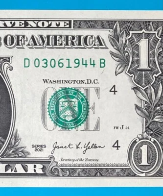 March 6, 1944 / 3 June 1944 : D 03061944 B BIRTHDAY Note $1 One Dollar Bill*UNC* - Image 1 of 3