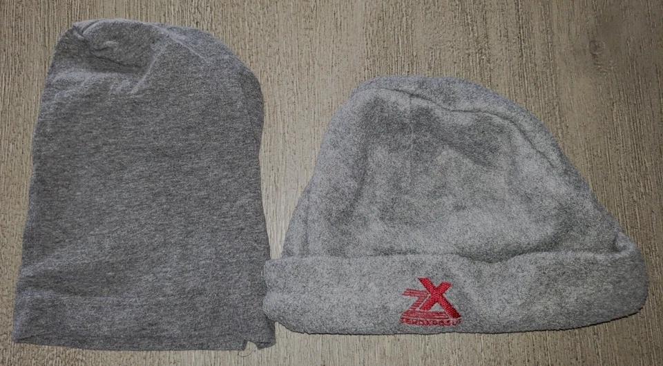 2 gray toddler BOY WINTER HATS FLEECE FABRIC one size solid ZERO XPOSUR red logo - Image 1 of 1