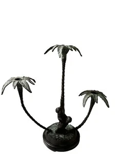 Vintage Brass Monkey Palm Tree Triple Candle Holder Home Decor - Picture 1 of 3