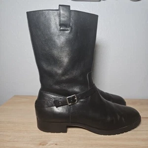 Ralph Lauren Black Leather Mid Calf Boots Saphira Size 9B - Picture 1 of 11