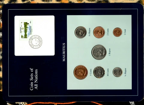 Coin Sets of All Nations Mauritius w/card 1,1/2,1/4 Rupee 10,5,2,1 cent 1978 UNC Cover