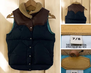 Rocky Mountain Featherbed Vest Navy Nylon Down Vest Size 7/8 - Shearling Collar - Picture 1 of 6