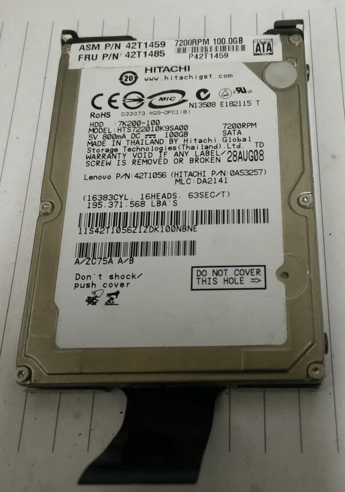 Lenovo 42T1459 42T1485 100GB SATA 2.5" 7200 RPM Laptop Hard Disk Drive FREE SHIP - Image 1 of 1