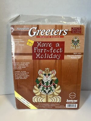 New Sugarplum Greeters plastic canvas kit Have a Purr-fect Holiday Christmas cat - Image 1 of 4