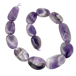 Chevron Amethyst Oval Stone | x42x22x6 to 23x19x6 | Purple White | 13 Bead(s) - Picture 1 of 11