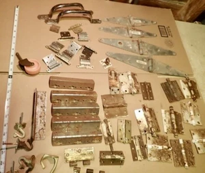 lot antique & vintage hardware hinges brackets hooks handles latch etc - Picture 1 of 12