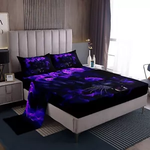 Leopard Bedding Sheets Black Panther Bed Sheet Set Kids Boys Girls Cheetah Be... - Picture 1 of 8