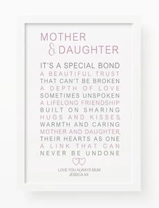 Mother's Day Mum and Daughter Typography Poem Print. Fine art quality picture. - Picture 1 of 7