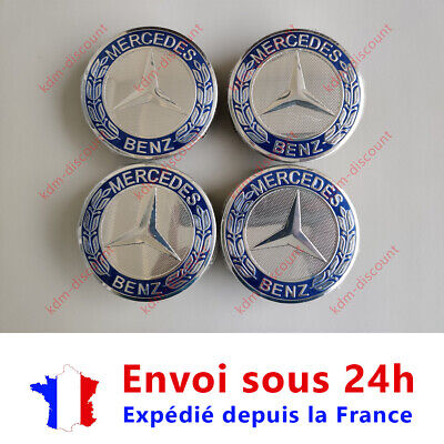 LOT 4 Caches Moyeu Emblème Mercedes Logo Jantes Centre Roue Bleu Et Gris 75 Mm • 14.99€