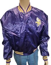 Vintage 80s NFL Satin Bomber Jacket MINNESOTA VIKINGS Chalk Line ~ Men's Medium 