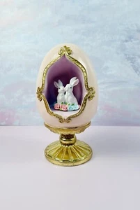 Easter Diorama Pink Gold Egg Pedestal Bunny Rabbit Resin Figurine Decor 8.5" New - Picture 1 of 8