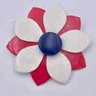 Vintage Patriotic Red White and Blue Metal Flower Brooch