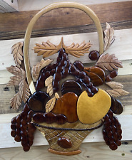 Wooden Wall Decoration Basket Of Fruit Carved Home Decor 11" X 14"