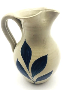 Salt Glazed Pitcher Pottery Blue Cream - Picture 1 of 9