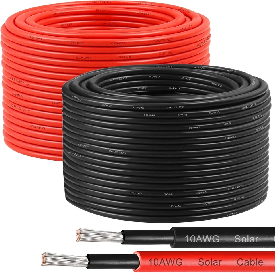 Cable solar 10 AWG 6mm², paquete de 2 cables de panel solar rojo y negro de 200 pies, 84 hilos Foto 1 de 4