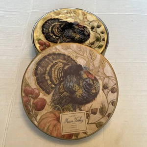 Pottery Barn Fresco Turkey Plates Set Of 4 Salad Plates 9” Turkey Thanksgiving - Picture 1 of 11