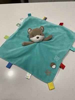 Taggies бирюзовый синий атласный желтовато-коричневый медведь милый безопасности одеяло Baby погремушка желудь листья - Изображение 1 из 4