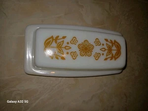Vintage PYREX 72-B Butterfly Gold Butter Dish Yellow Golden Flowers see pics - Picture 1 of 5