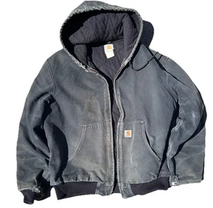 VTG Carhartt Jacket Distressed Lined Duck Hood Green SIZE Large - Picture 1 of 12