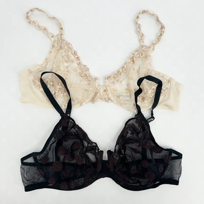 MALIZIA BY LA PERLA Womens Bundle Lot (2) Sheer Floral Embroidered Lace Bra 4 - Image 1 of 4