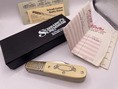 Cuchillo y caja hoja plegable vintage Schrade SC506 Scrimshaw Barlow-PP EE. UU.  Foto 1 de 4