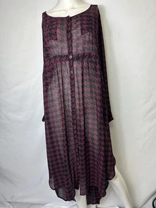 Torrid Chiffon Houndstooth Button Down Maxi Blouse Sheer Top Womens Plus Size 1X - Picture 1 of 4