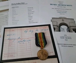 WW1 Victory Medal, Pte Mott, 9th Rifle Brigade, KIA, Upton Park, Essex Man - Picture 1 of 4