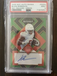 2022 W/C Auto Mania AU Square Green Bijan Robinson RC PSA9 POP1 🔥 - Picture 1 of 2