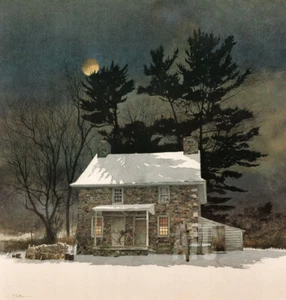 30W"x30H" MOON SHADOWS by PETER SCULTHORPE - DIM NIGHT COTTAGE CHOICES of CANVAS - Picture 1 of 9
