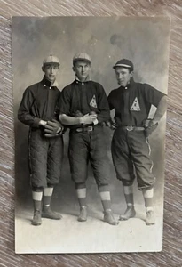 1907 Three Baseball Players in High Quality Uniforms NEAC, Grand Ledge, MI Photo - Picture 1 of 2