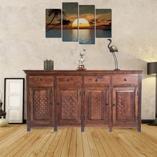 Rustic carved Credenza, Vintage Wood Dresser, Buffet, Media Sideboard Chest 78