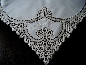 Antique Tablecloth Combo" Idrija " Slovene lace floral embroidery center cotton - Picture 1 of 8