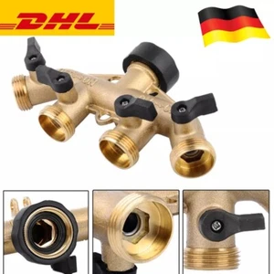 2-4 Wege Wasserverteiler Messing Gartenschlauch Wasserhahn Verteiler 3/4" Ventil - Bild 1 von 14