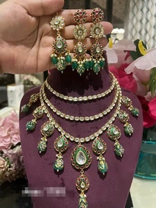 Traditional Bollywood Style Enameled Kundan Jewelry Bridal Polki Necklace Ser - Picture 1 of 6