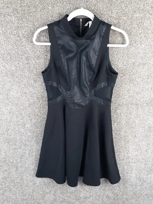 BCBGENERERATION Dress Womens 8 Black Ponte Knit Faux Leather High Neck A-line - Image 1 of 4