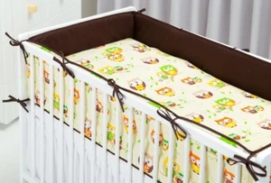 3 pc BEDDING SET COT BED BABY quilt cover pillowcase 60x120cm owls beige brown - Picture 1 of 1