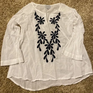 Hanna G Ladies White Embroidered Long Sleeve Top Size Small - Picture 1 of 5