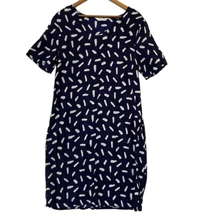 Capture Dress Size M Blue Pattern Scoop Neck Short Sleeve Side Pockets Womens - Picture 1 of 12