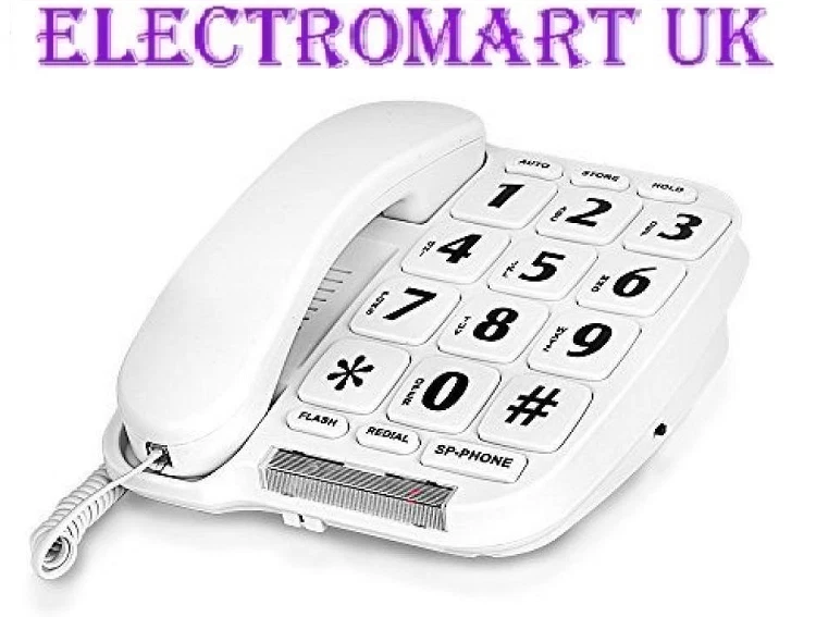 BIG BUTTON TELEPHONE PHONE 10 MEMORY HANDS FREE LNR DESK OR WALL MOUNT WHITE - Image 1 of 1