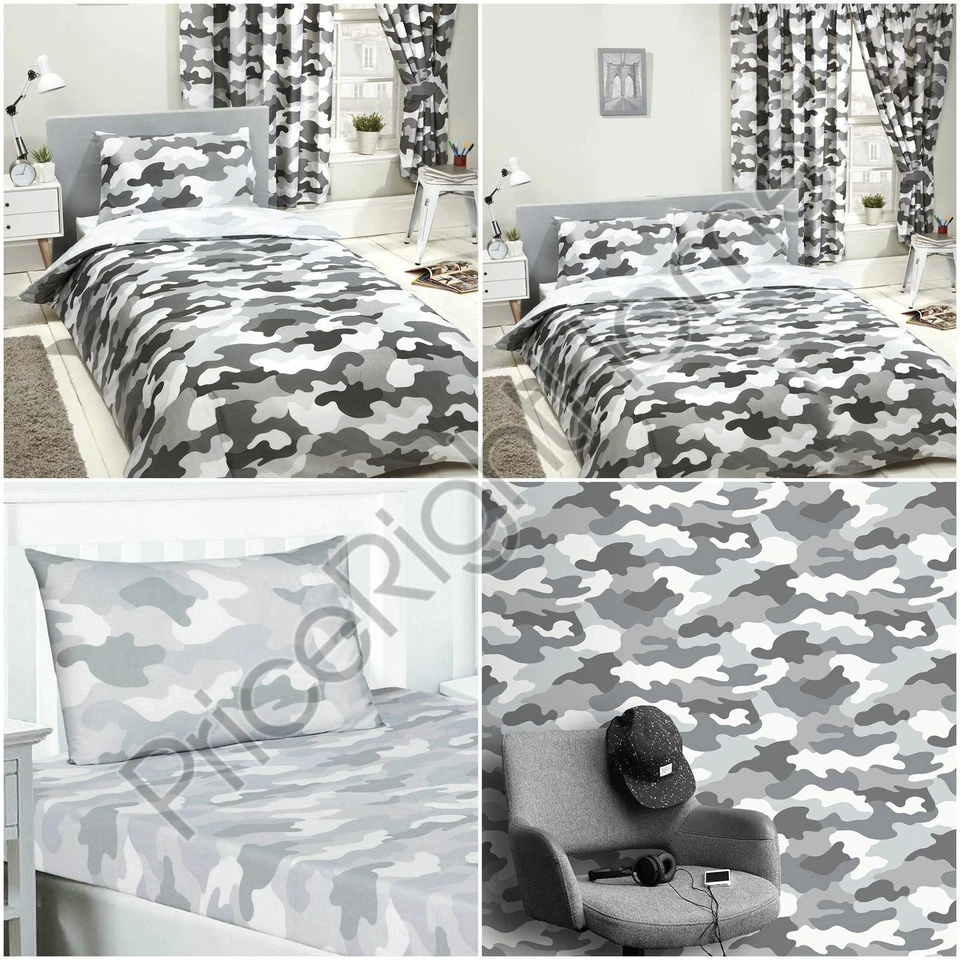 Grey Army Camouflage Bedroom - Duvet Cover Sets, Curtains, Sheets, Wallpaper - Image 1 of 1