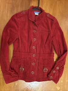 VTG DELIAS Red Fitted Corduroy Jacket Buttons And Buckles Y2K 90s Coat Womens M - Picture 1 of 18