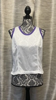 Camiseta sin mangas deportiva deportiva de malla vintage REI para mujer talla S, blanca y morada Foto 1 de 4
