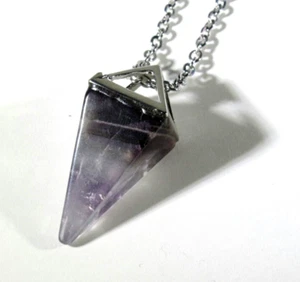 Natural Brazilian Amethyst Pendant Crystal Necklace + 18" Stainless Steel Chain - Picture 1 of 4