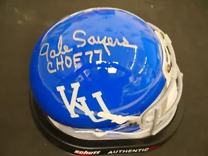 GALE SAYERS SIGNED SCHUTT THROWBACK KANSAS MINI HELMET INSCRIBED CHOF 77 JSA COA - Picture 1 of 2