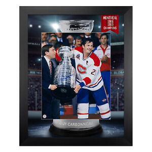 Guy Carbonneau Signed Montreal Hockey Champion Cup Graphic 26x32 Frame
