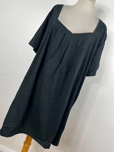 Roaman's 2X Shirt Top Schwarz V-Ausschnitt Kurzarm Tunika Lang 100% Baumwolle Damen P3 - Bild 1 von 6