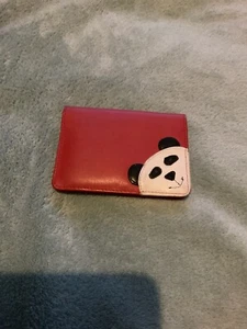 Tula Credit Card Wallet - Red Leather With Panda Motif - Picture 1 of 3