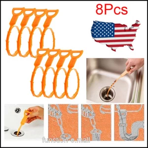 8pcs Drain Hair Catcher Clog Remover Snake Tool 20" Bathtub Sink Drain Hair Trap - Picture 1 of 10